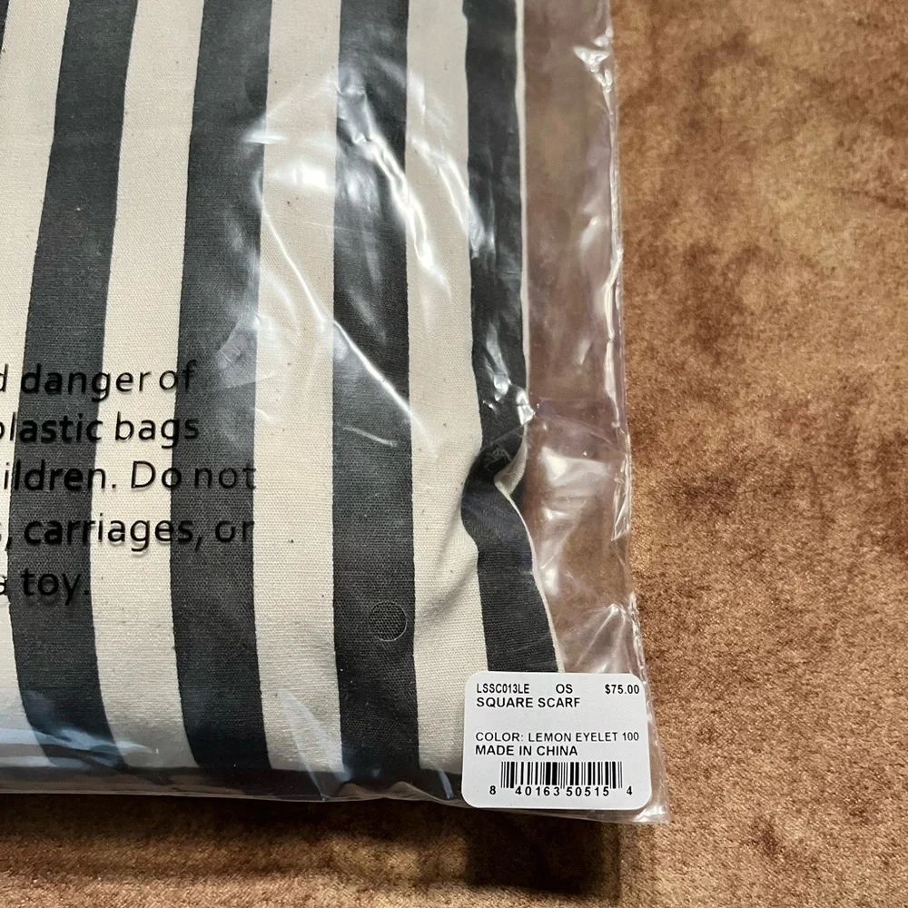 LELE SADOUGHI NWT AUTHENTIC LEMON EYELET SQUARE 100% COTTON SCARF